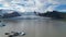 Glacial lake with glacier mountain in background drone Iceland