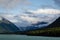 Glacial lake and mountain forest on sparking summer day Alaska