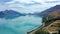 Glacial Lake Wakatipu, famous scenic drive along milky-blue lake from Queenstown to Glenorchy