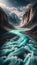 A glacial meltwater river, turquoise and swift. landscape background, Generative Ai