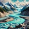 A glacial meltwater river, turquoise and swift. Nature Painting, Generative Ai