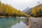 Glacial mountain lake in autumn landscape in Alaska