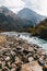 Glacial river flows through the Ala Archa mountain pass