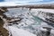 Glacial river of Iceland from blue water amid lava fields