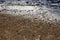 Glacial trace and snow on yellow stone ground at Thangu and Chopta valley in winter in Lachen. North Sikkim, India