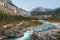 Glacial turquoise river in a moutains