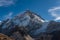 Glacier covered mountain peak in the Himalayas of Nepal