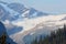 Glacier covers a mountaintop in Glacier National Park.