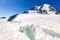 Glacier crevasse, Mont Blanc du Tacul mountain peak view