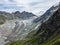 Glacier de Corbassiere. Beautiful glacier in the Valais alps. View of the grand combin. Hiking mountaineering in Swiss