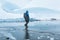 Glacier guide exploring the Matanuska Glacier in the rain