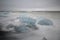 Glacier ice chunks on the black beach at Jokulsarlon, Iceland