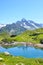 Glacier Lac de Cheserys, Lake Cheserys near Chamonix-Mont-Blanc in French Alps. Alpine lake with snow-capped mountains in the