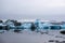 Glacier lagoon Jokulsarlon, Iceland, on a rainy summer day