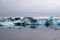 Glacier lagoon JÃ¶kulsarlon, Iceland, on a rainy summer day