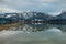 Glacier lake with surrounding mountains