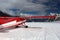 Glacier landing mountain range in Alaska