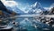 A Glacier Majestic Icebergs Floating River Surrounded by Towering Mountains AI Generative