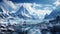 A Glacier Majestic Icebergs Floating River Surrounded by Towering Mountains AI Generative