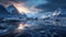 A Glacier Majestic Icebergs Floating River Surrounded by Towering Mountains AI Generative