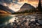 Glacier National Park, Montana, United States of America, On the banks of the Wall Lake, rear view, Alberta, Canada, AI Generated