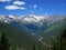 Glacier National Park Panorama of Trans-Canada Highway going through Purcell Mountains at Rogers Pass, British Columbia, Canada