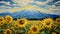 Glacier Of Sunflowers: A Detailed And Beautiful Painting Of Mountain Views
