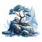 Glacier Tree Clip Art: Realistic Landscape With Iced Mountain And Waterfall