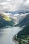 Glacier view of Schlegeisspeicher reservoir in zillertal Austria