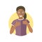 Glad, joyful black girl, flat vector icon