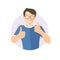Glad, joyful, cheerful handsome boy in glasses. Flat design icon of handsome man with thumbs up. Simply editable on white