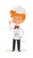 Glad little boy chef standing cute young dressed clothes holding scoop, doing ok sign vector.