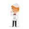 Glad little boy chefcute young dressed cook scoop on white background vector profession character person uniform worker