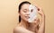 Glad millennial japanese naked lady with cosmetics mask, enjoy treatment