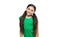 glad teenager girl wearing green tshirt. photo of teenager girl in casual style. teenager girl