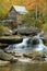 Glade Creek Grist Mil and autumn reflections and water fall in Babcock State Park, WV