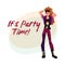 Glam rock party invitation, banner template with long haired man