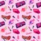 Glamor accessories seamless pattern design on pink background