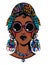 Glamorous beautiful African, Hispanic or Indian woman in ethnic elegant geometric glasses, earrings and head wrap.