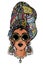 Glamorous beautiful African, Hispanic or Indian woman in ethnic elegant geometric glasses, earrings and head wrap.