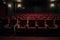 Glamorous cinema hall. Cinema experience room with red carpet.
