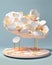 Glamorous clouds of petals dancing in the sky. Podium, empty showcase for packaging product presentation, AI generation