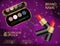 Glamorous colorful lipstick and eyeshadow set on the sparkling