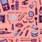 Glamorous make-up seamless pattern