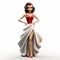 Glamorous Pin-up Style 3d Fashion Doll In Red And White Dress