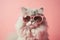 Glamorous Pink Cat with Heart-Shaped Sunglasses: Perfect for Valentine\\\'s Day Greetings.