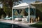 glamorous poolside cabana with chaise lounge and cocktail shaker