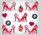 Glamorous seamless patern. Red patent shoes, hearts, diamonds, rubies, a pearl necklace