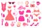 Glamorous trendy pink girl doll stickers set. Nostalgic barbiecore 2000s style
