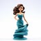 Glamorous Woman 3d Printed Figurine In Blue Dress - Cartoonish Character Design